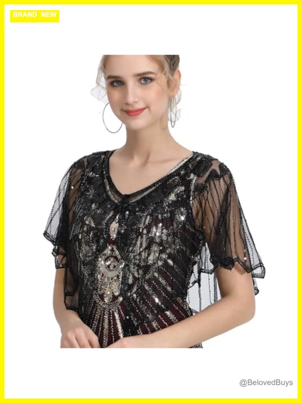 Sequin Beaded Evening Cape Bolero Flapper Cover Up Wrap Shawl